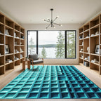 Modern Geometric Teal Grid Texture Rug