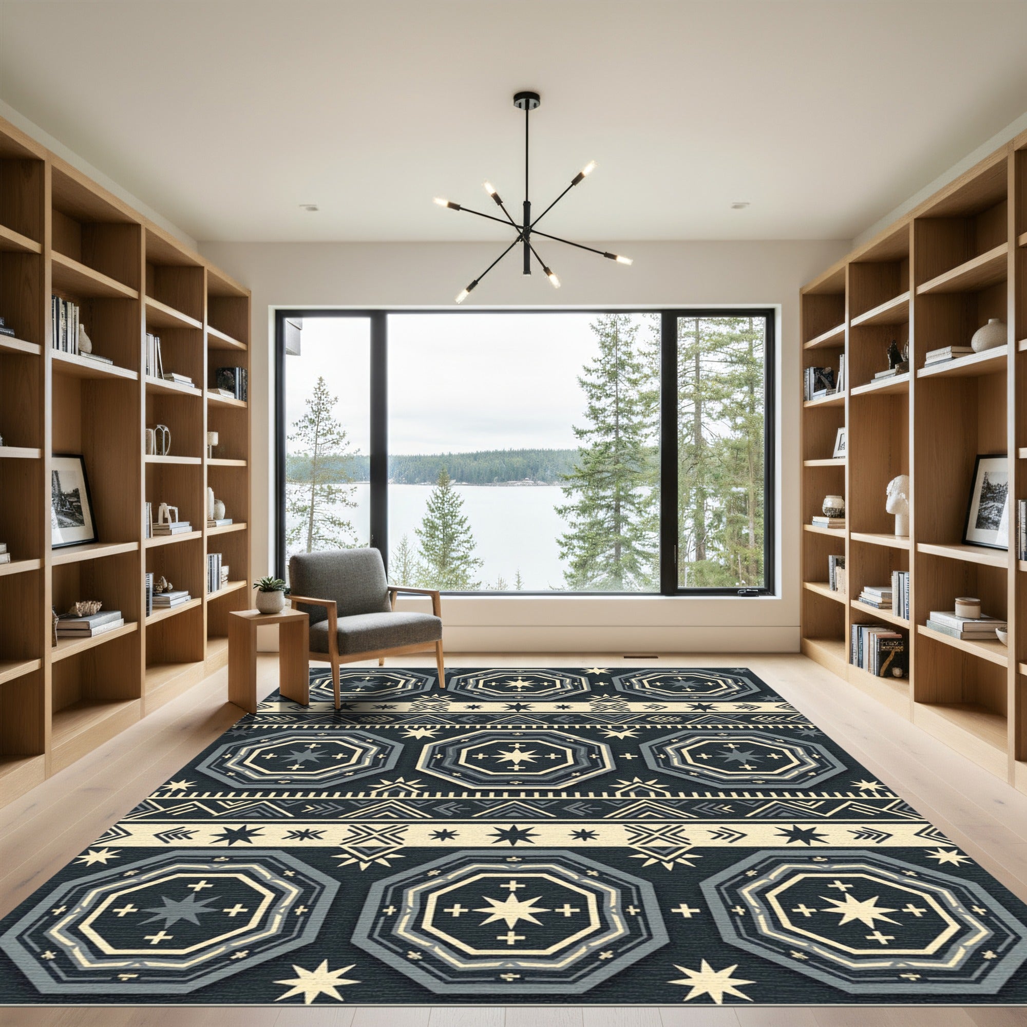 Celestial Geometric Octagon Navy Cream Rug