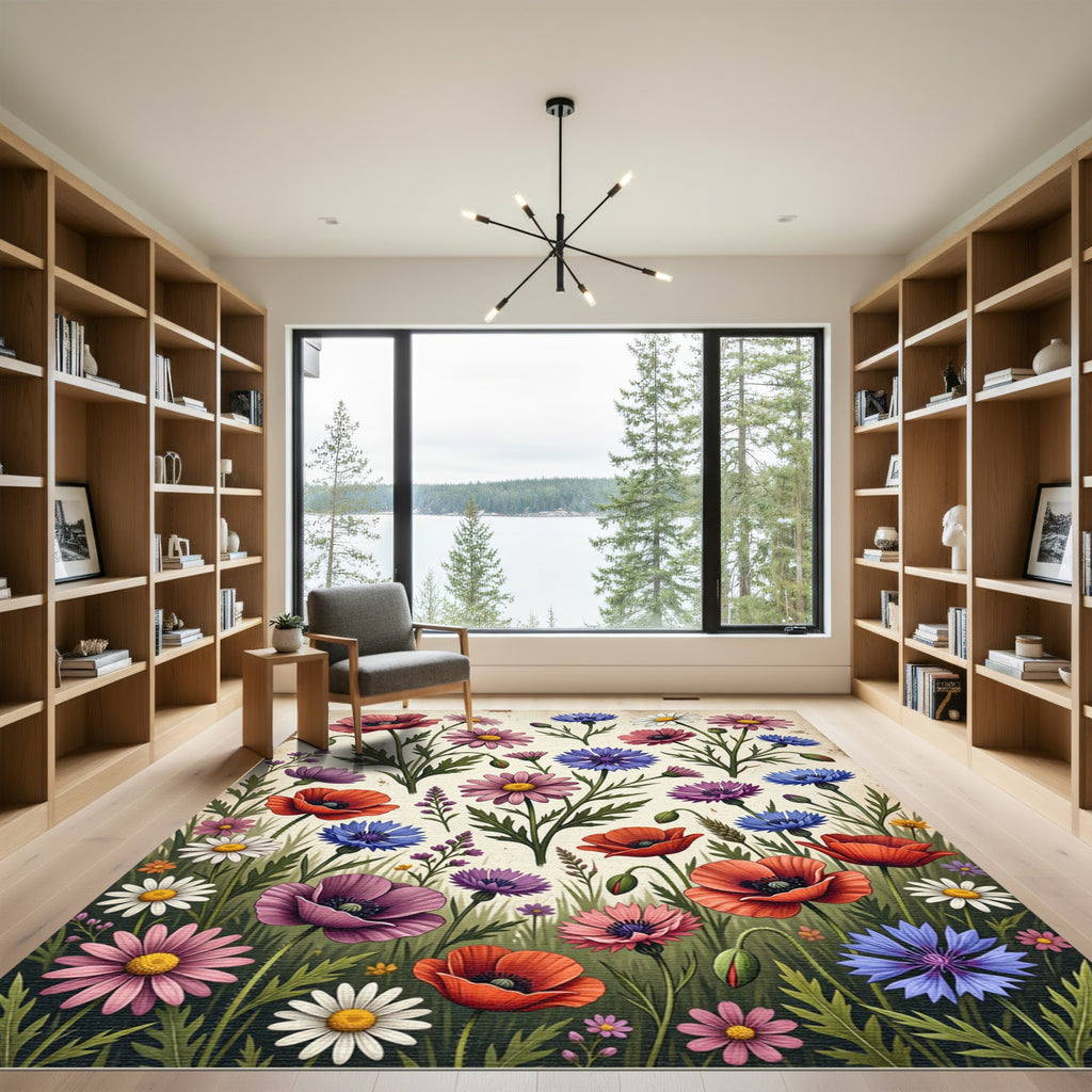 Vintage Wildflower Meadow Botanical Art Rug