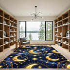 Celestial Golden Moon and Starry Night Rug