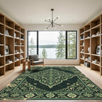 Emerald Verdant Ornamental Scroll Medallion Rug