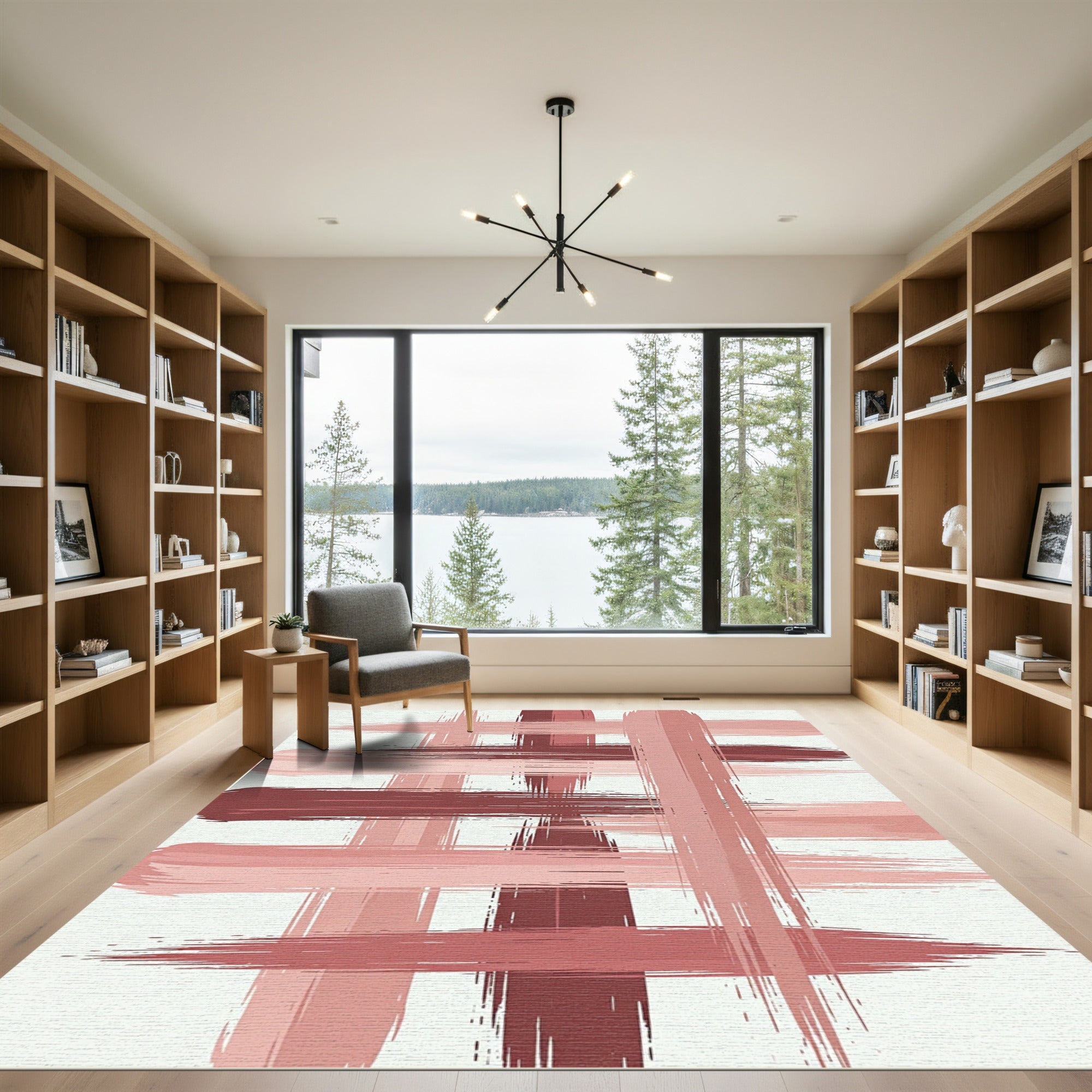 Crimson Rose Woven Brushstroke Rug