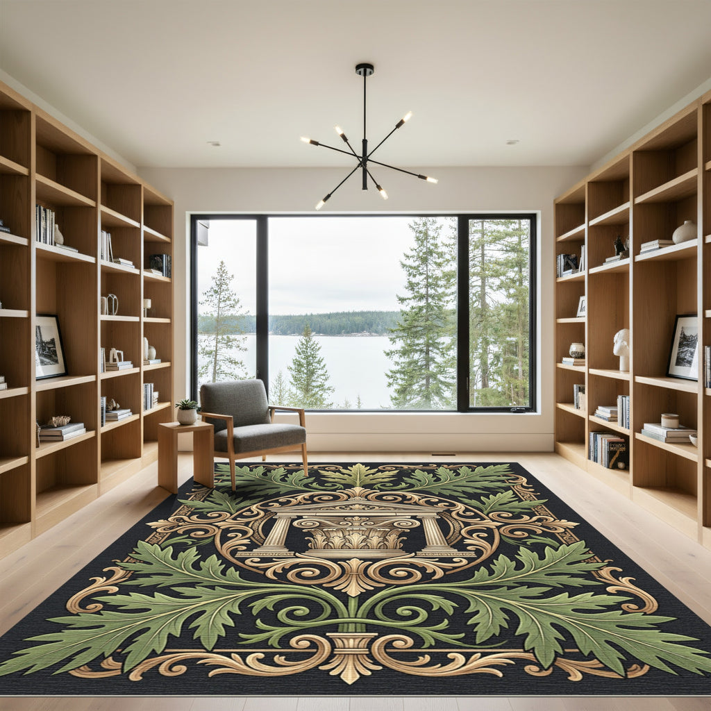 Classical Green Leaf Architectural Medallion Rug