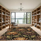 Golden Chrysanthemum Floral Black Botanical Rug