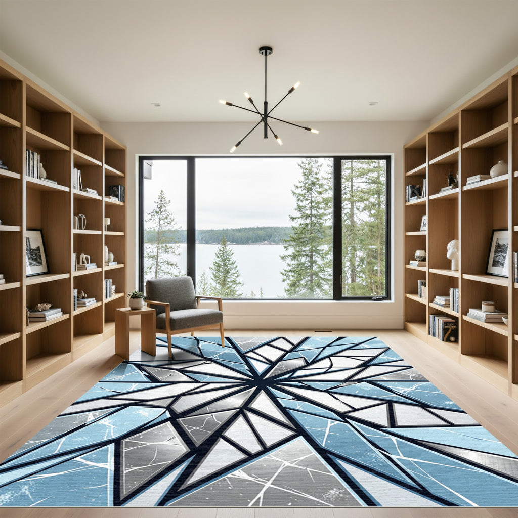Ice Blue Geometric Shattered Crystal Rug