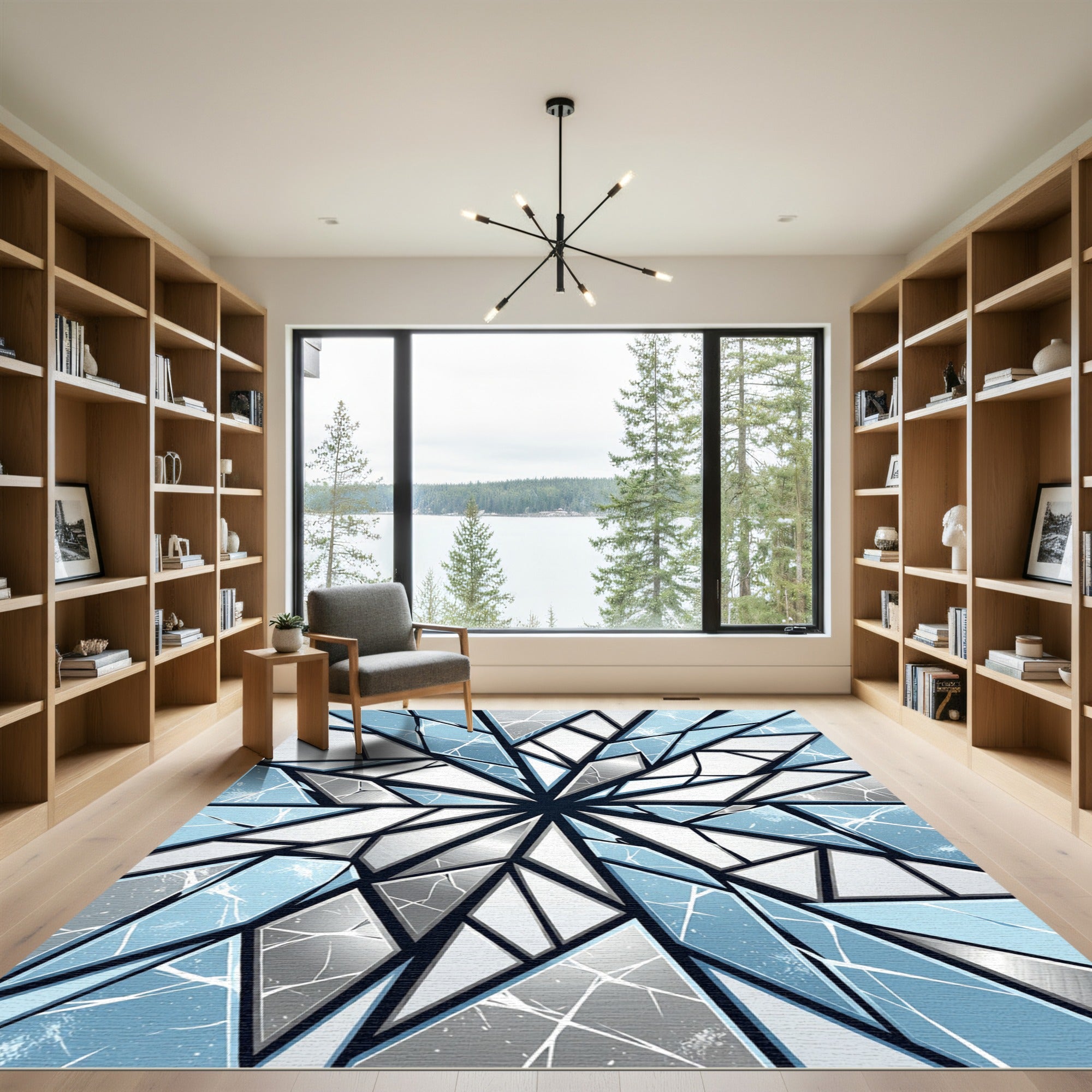 Ice Blue Geometric Shattered Crystal Rug