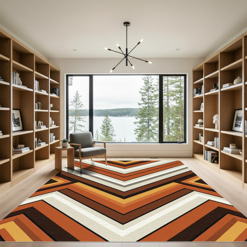 Mid Century Retro Earthy Chevron Rug