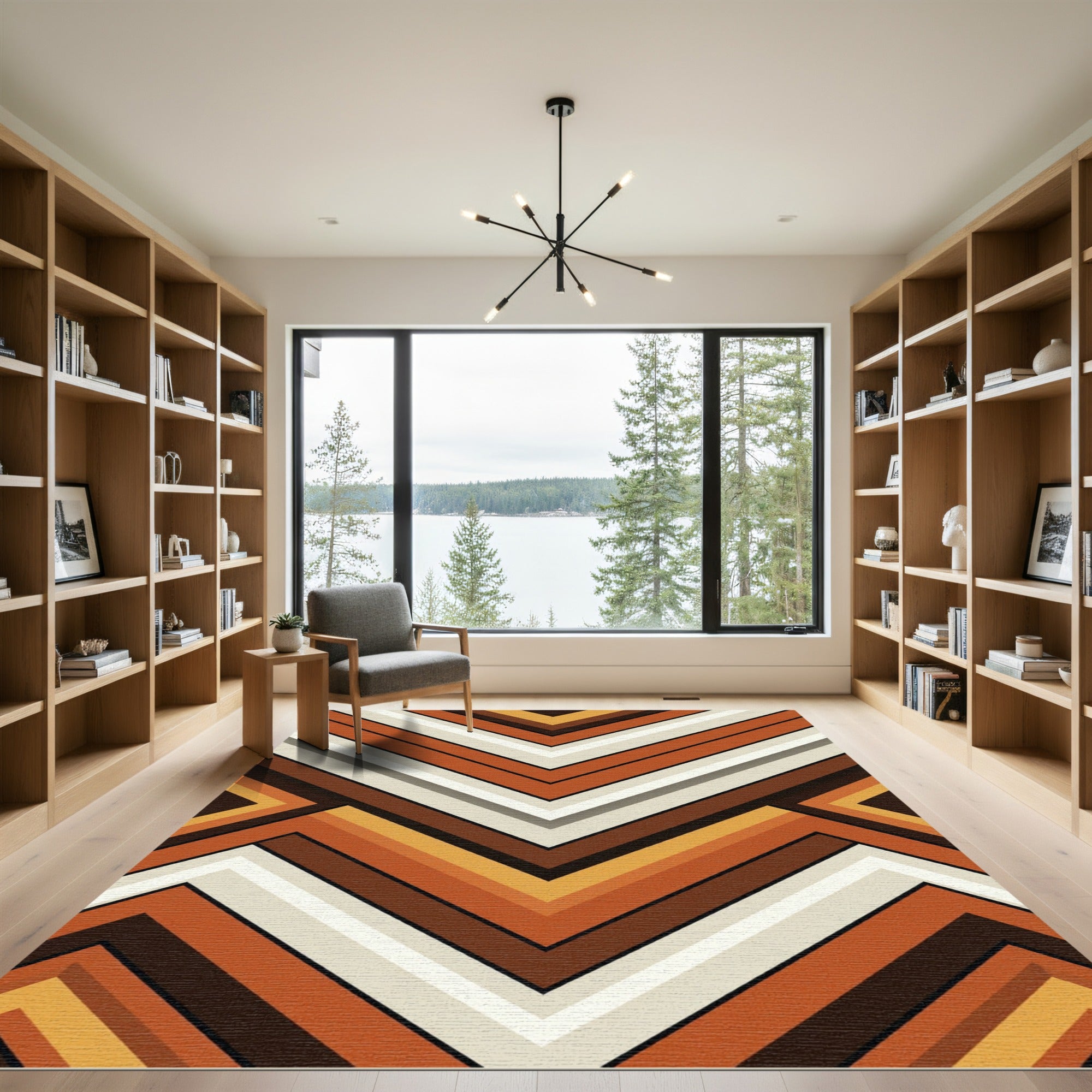 Mid Century Retro Earthy Chevron Rug