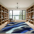 Bold Blue Grayscale Dynamic Strokes Rug