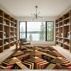 Crimson Gold Geometric Pyramid Steps Rug