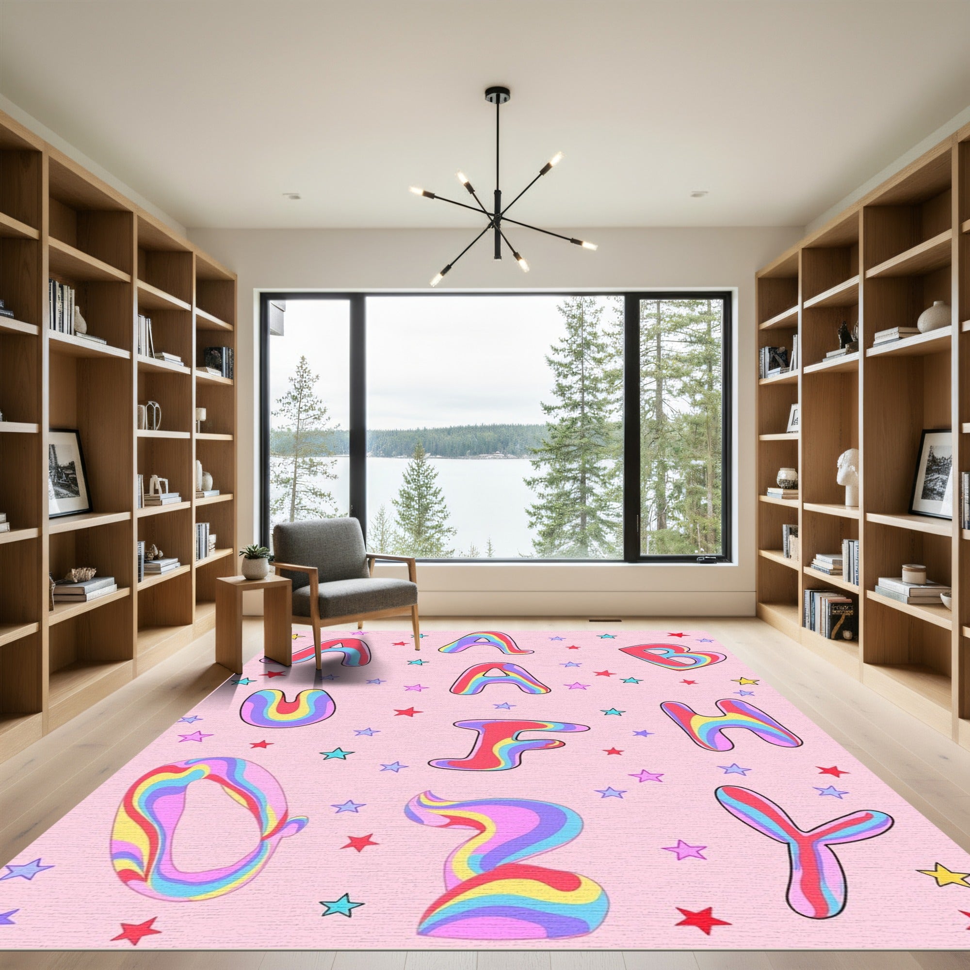 Retro Rainbow Alphabet Starfield Comforter Rug