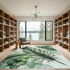 Watercolor Emerald Sage Floating Feathers Rug