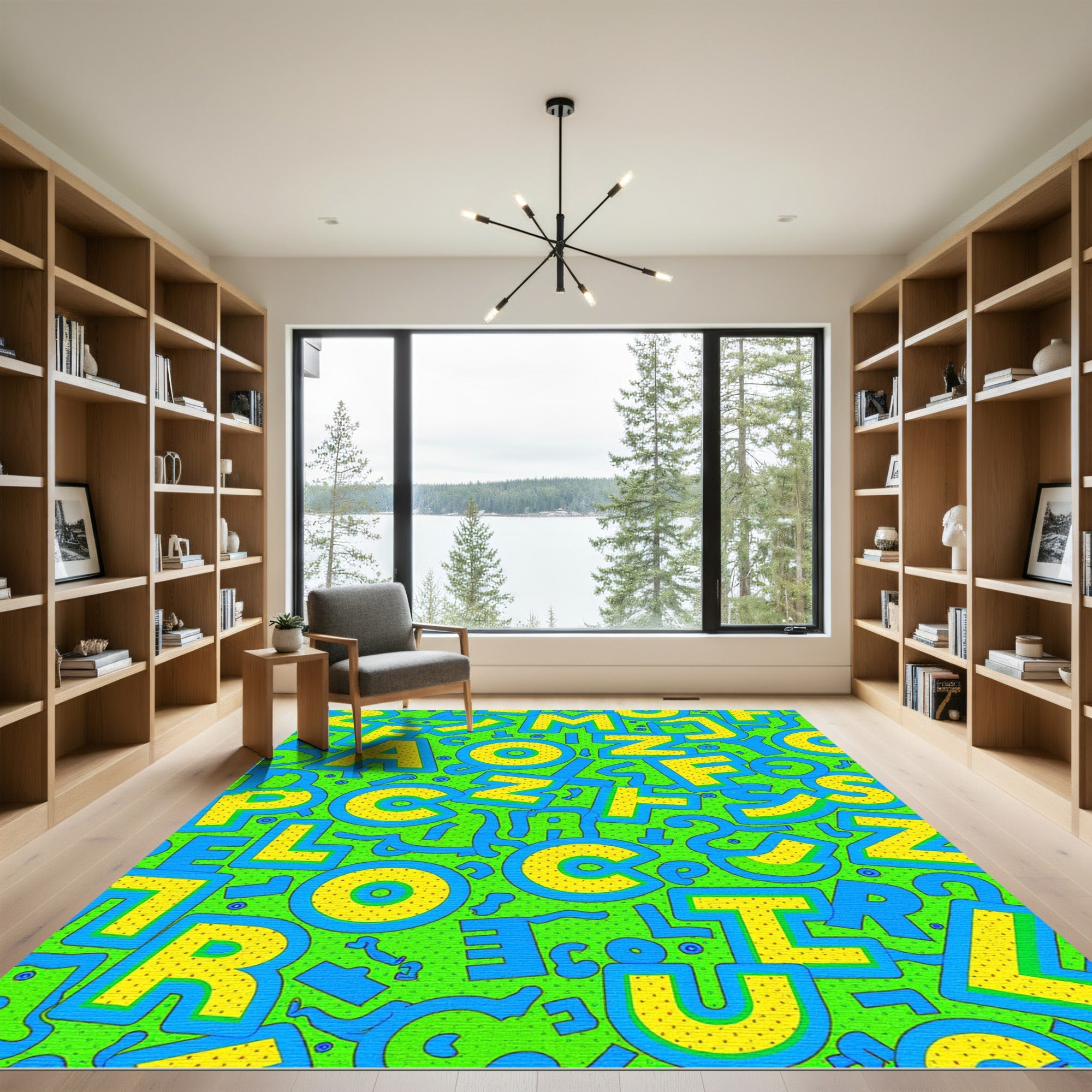 Groovy Yellow Blue Alphabet Scatter Rug