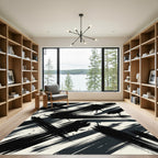 Contemporary Monochrome Artistic Black Brushstroke Rug