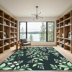 Elegant White Jasmine Floral Dark Foliage Rug