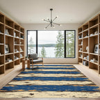 Distressed Navy and Beige Horizontal Plank Rug
