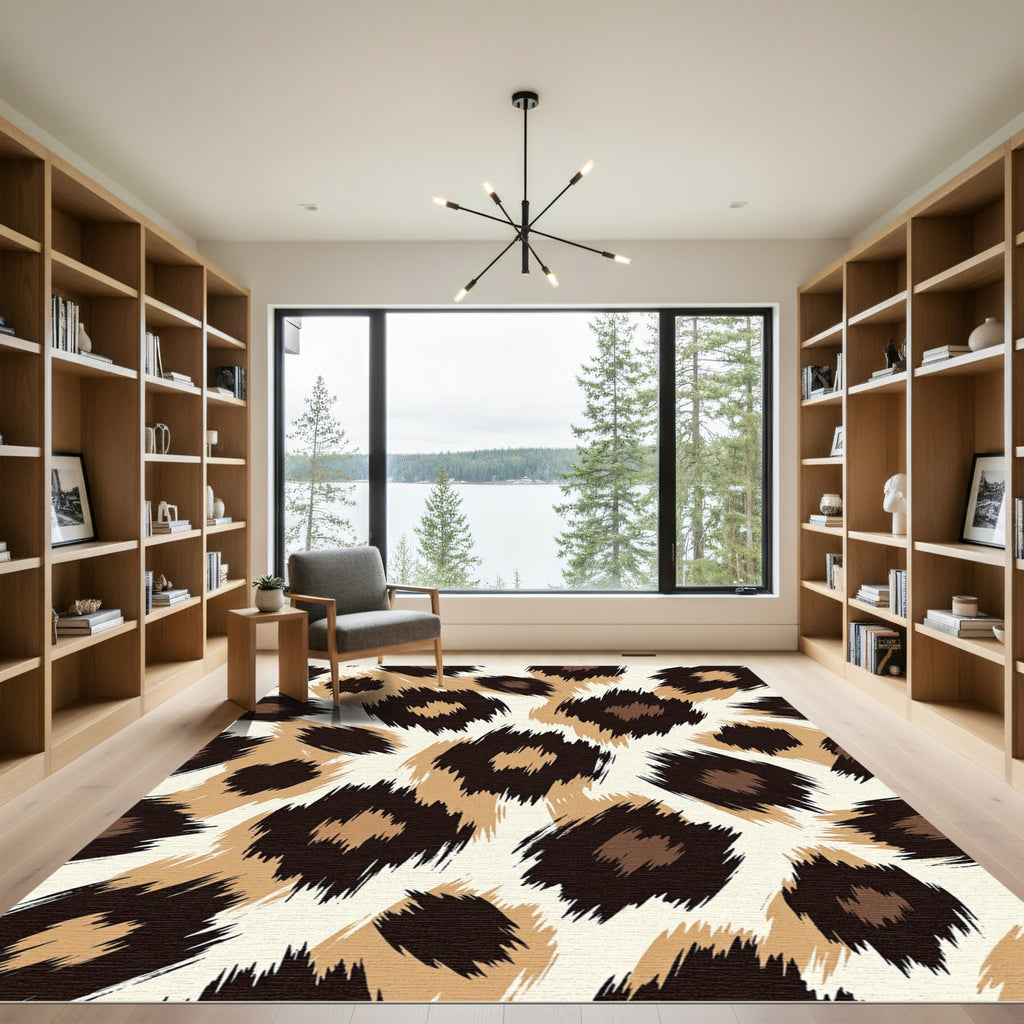 Sophisticated Brown Black Leopard Animal Spot Rug