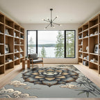 Zen Lotus Bamboo Medallion Gray Gold Rug