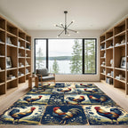 Rustic Farmhouse Rooster and Floral Grid Rug