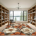 Earthy Autumn Floral Botanical Cream Rug