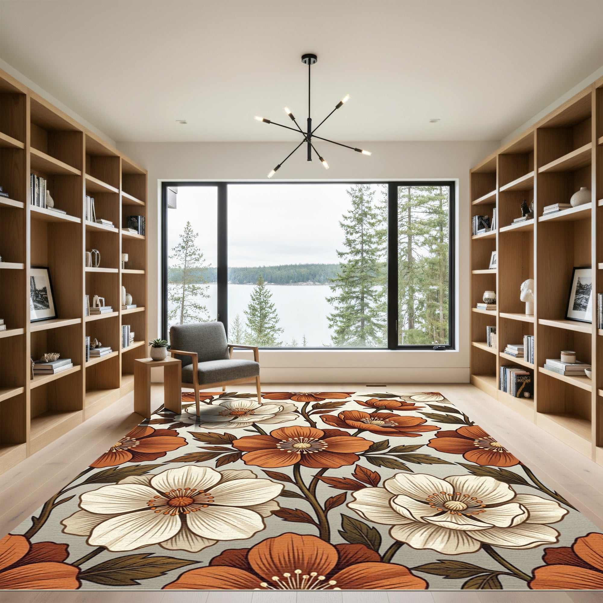 Earthy Autumn Floral Botanical Cream Rug