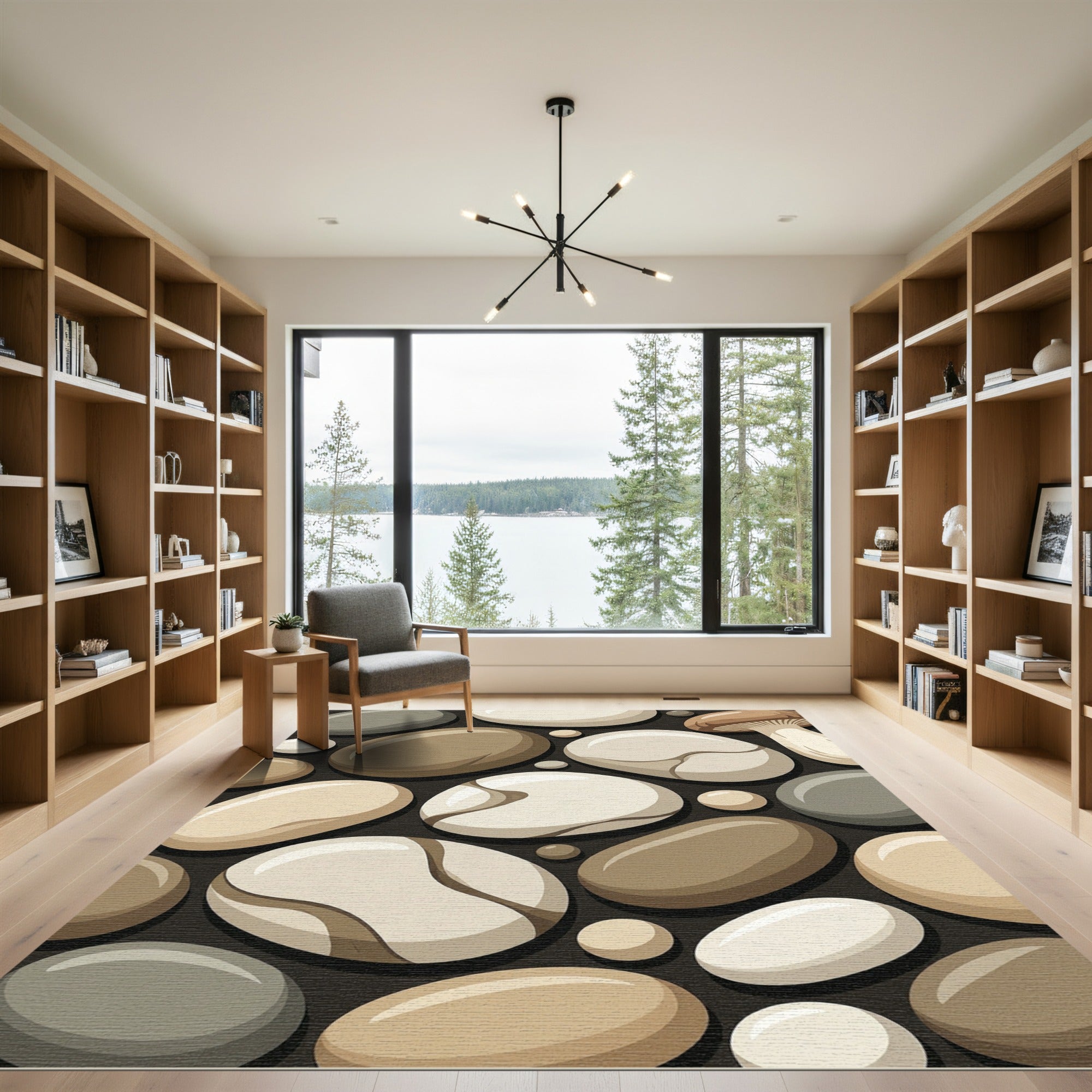 Earthy Stone and Mushroom Pebble Composition Rug