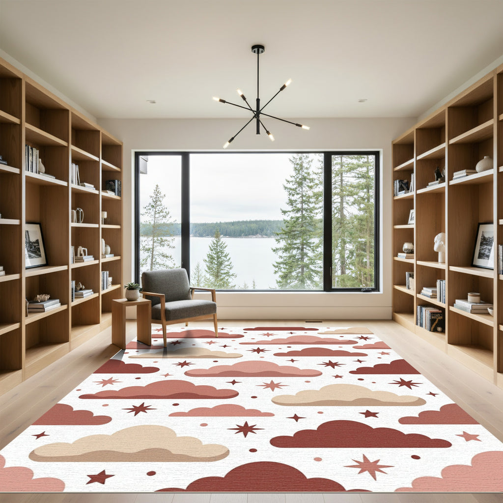 Celestial Earthy Tone Cloud Star Rug