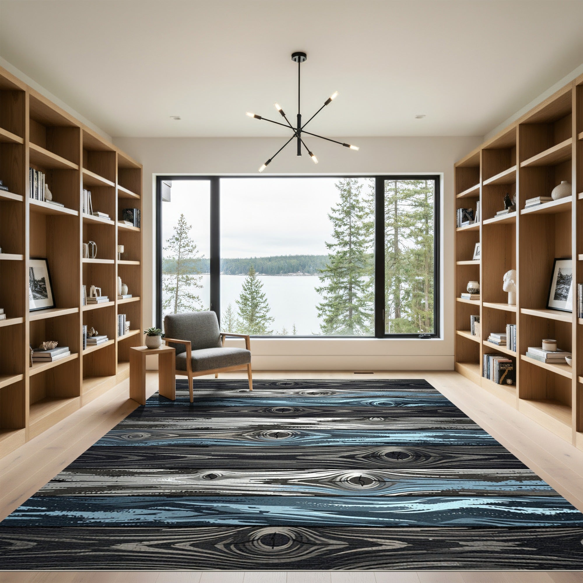 Rustic Blue Gray Wood Grain Plank Rug