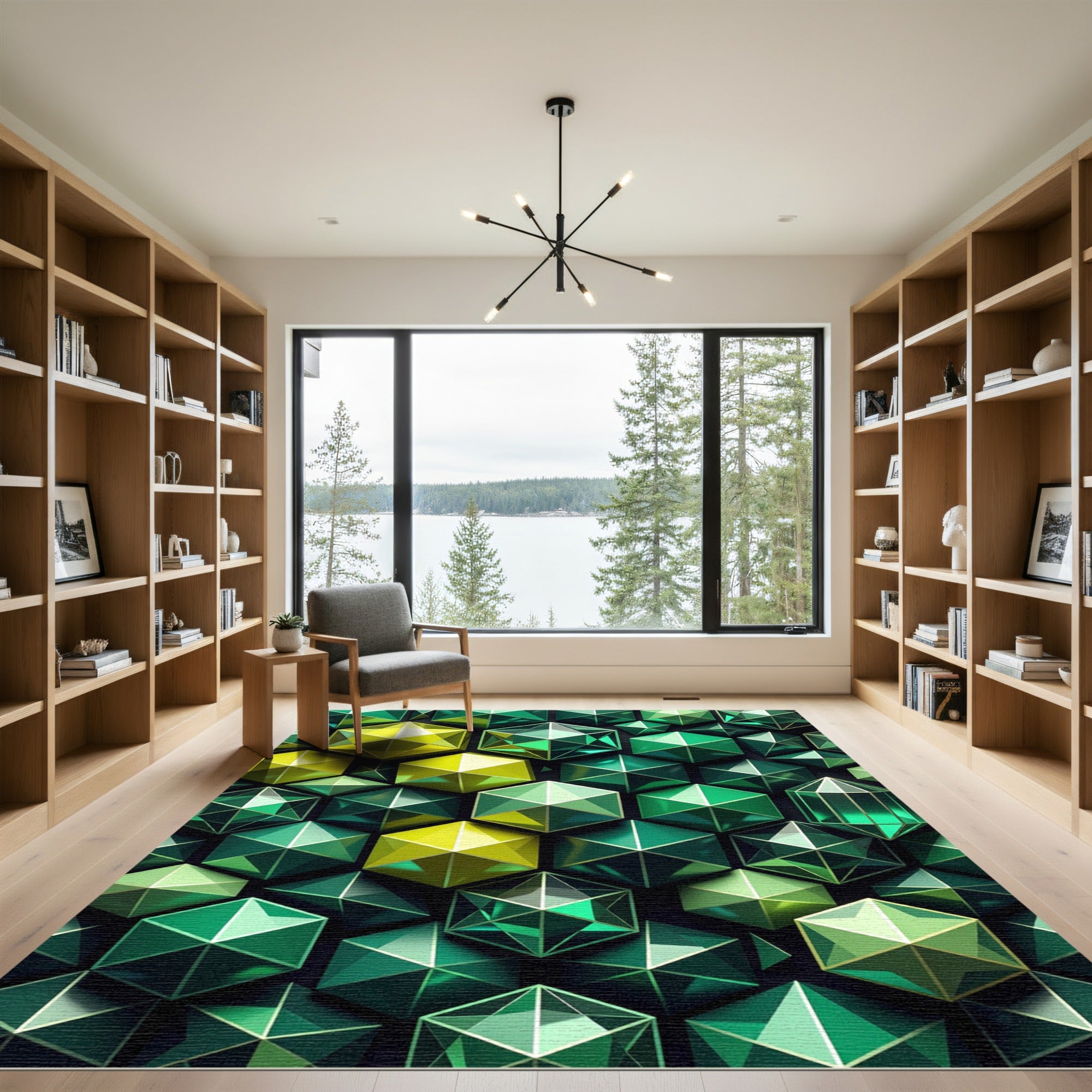 Emerald Yellow Geometric Facets Rug