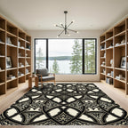 Ornate Monochrome Damask Lattice Scroll Rug