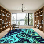 Modern Teal and Lime Swirling Marble Rug