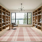 Soft Pink White Plaid Grid Rug