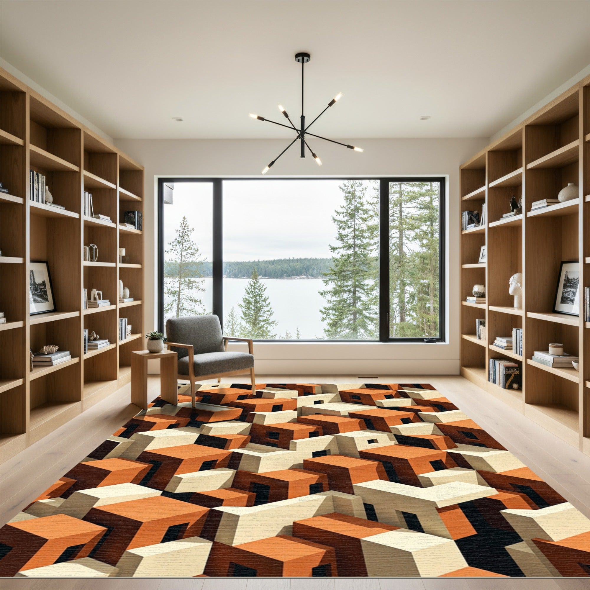 Terracotta Cream Cubist Architecture Rug