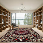 Ornate Crimson Cream Floral Medallion Rug