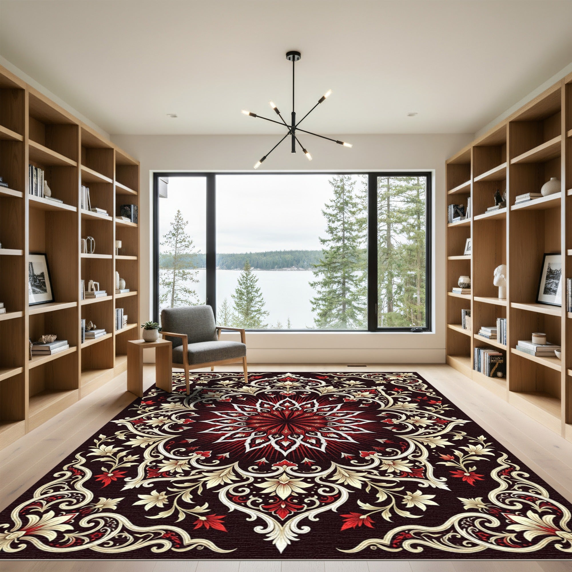 Ornate Crimson Cream Floral Medallion Rug