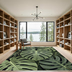 Lush Green Botanical Monstera Leaves Rug
