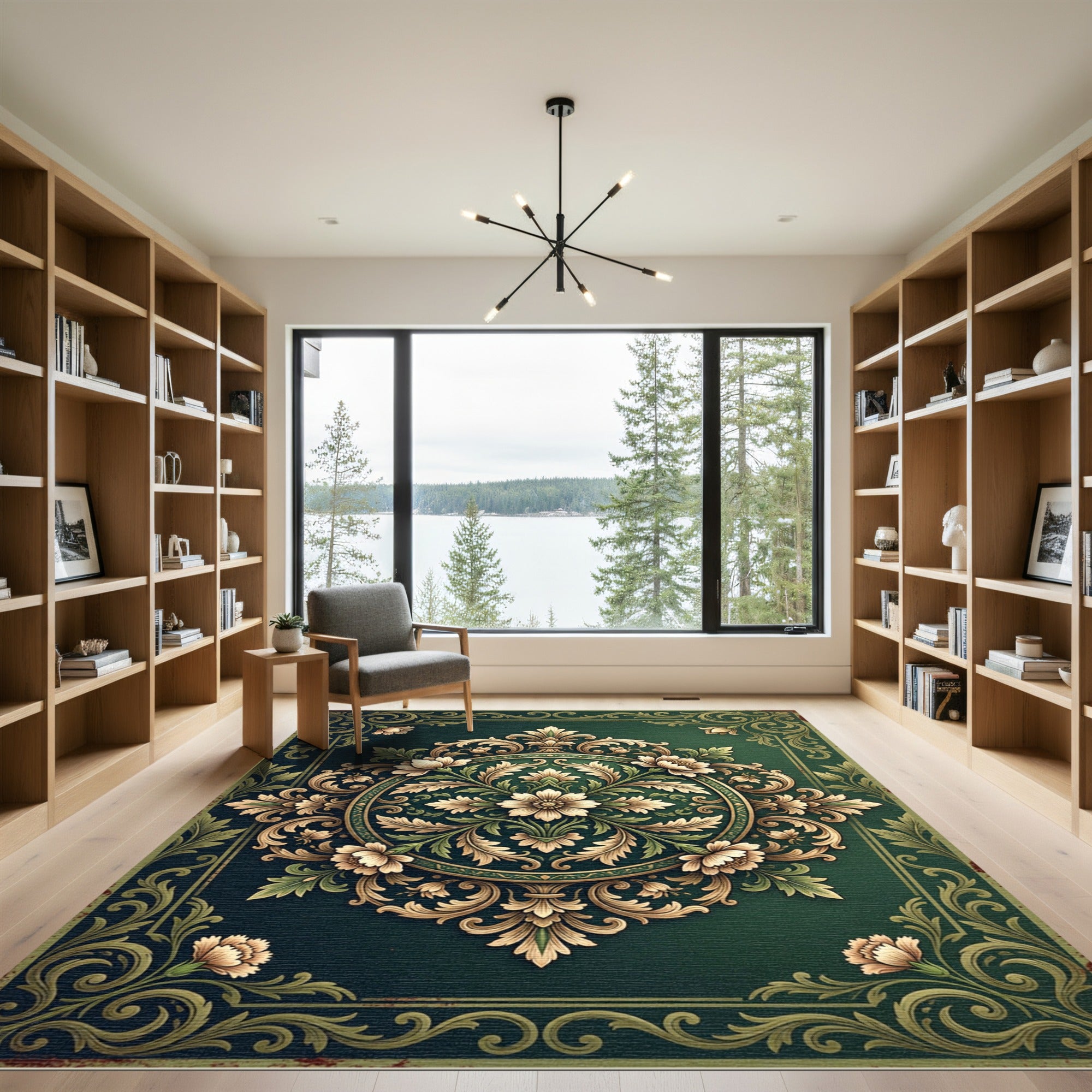 Ornate Emerald Floral Medallion Rug