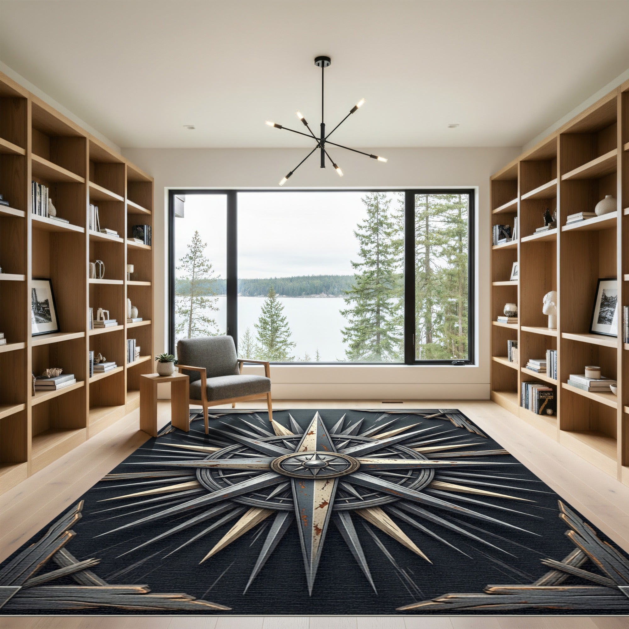 Gothic Steel Compass Sunburst Rug
