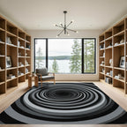 Modern Monochrome Hypnotic Swirl Rug