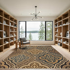 Dark Teal Gold Ornate Damask Scroll Rug