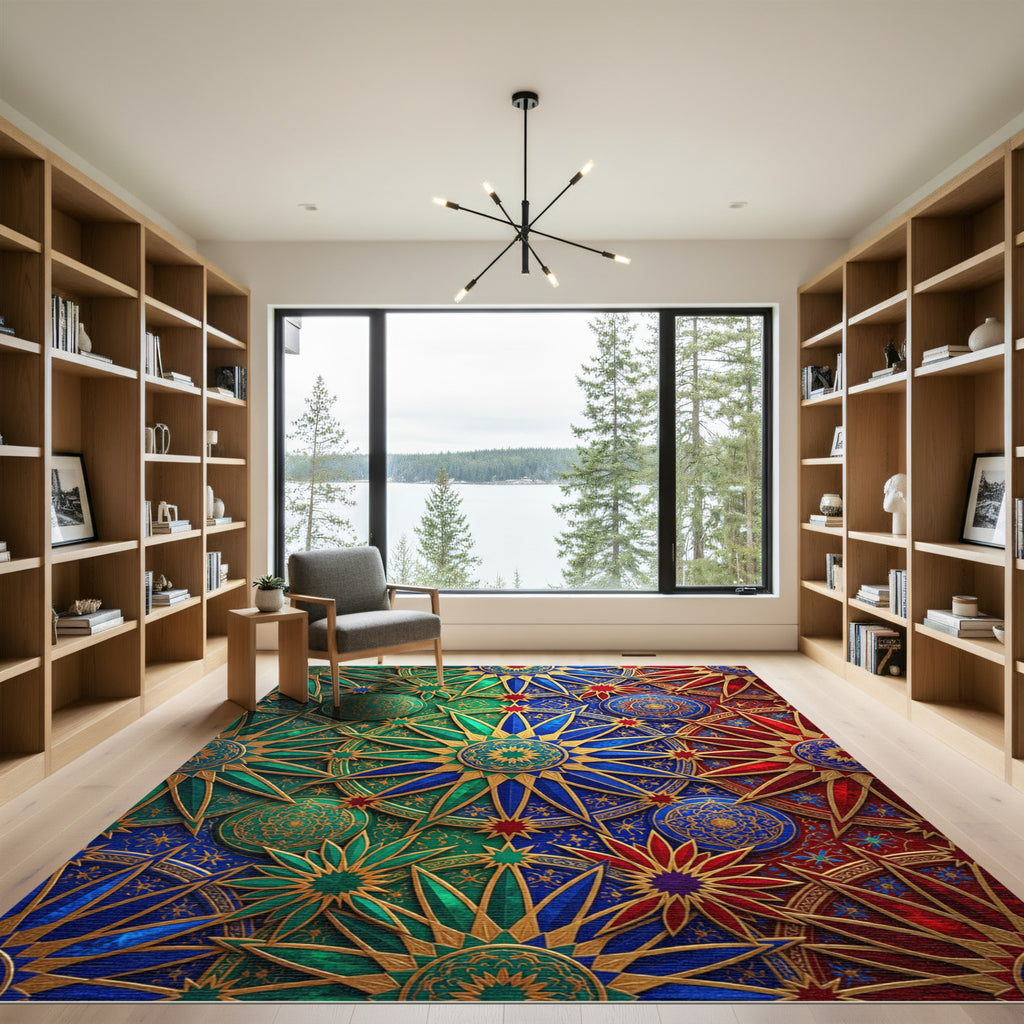 Radiant Gemstone Starry Kaleidoscope Medallion Rug