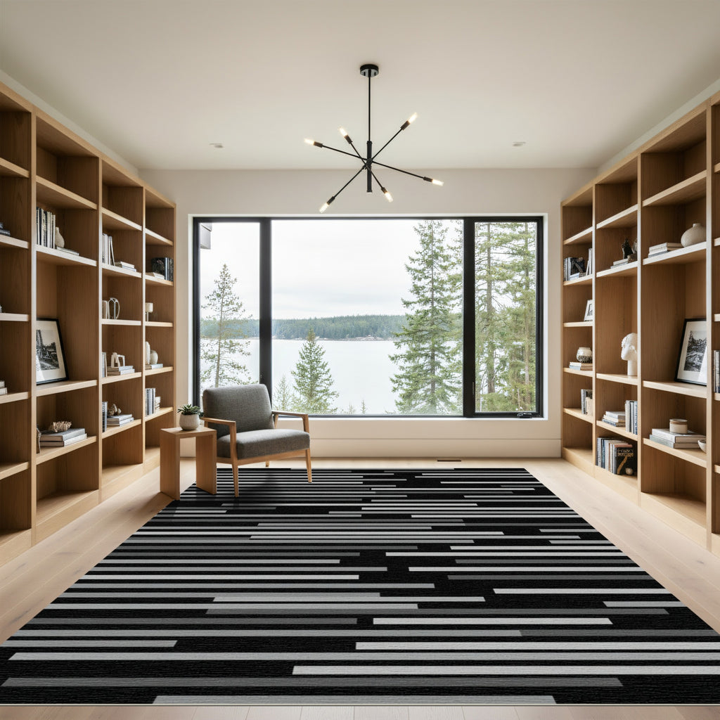 Modern Gray Horizontal Stripe Texture Rug