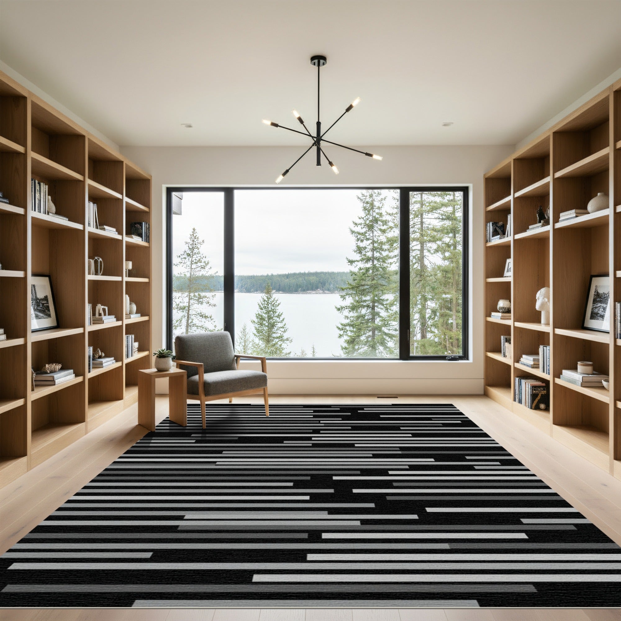 Modern Gray Horizontal Stripe Texture Rug