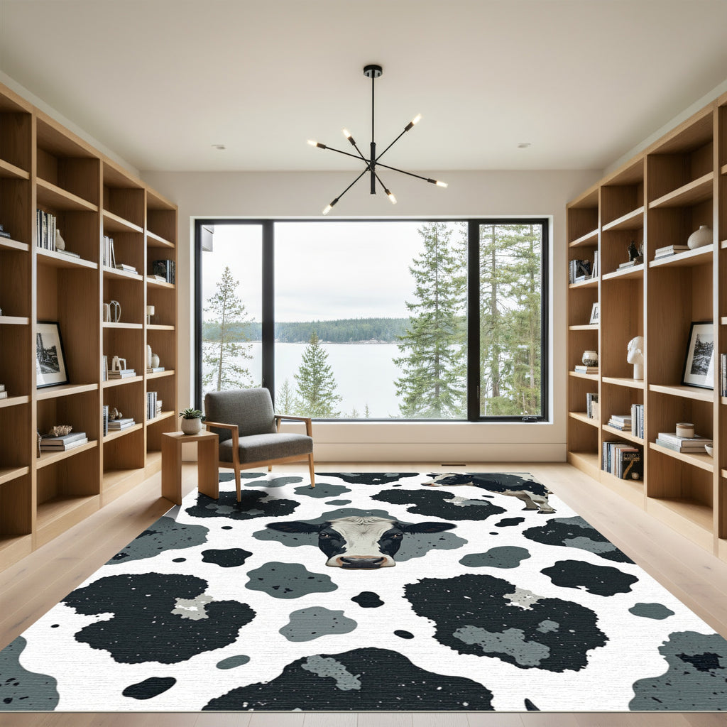 Modern Monochrome Holstein Cow Spot Art Rug