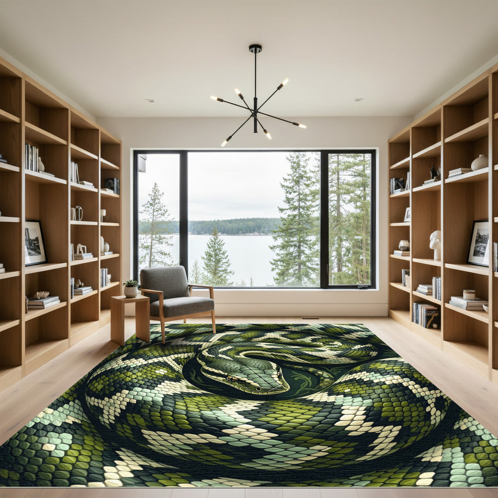 Coiled Emerald Forest Serpent Scale Rug