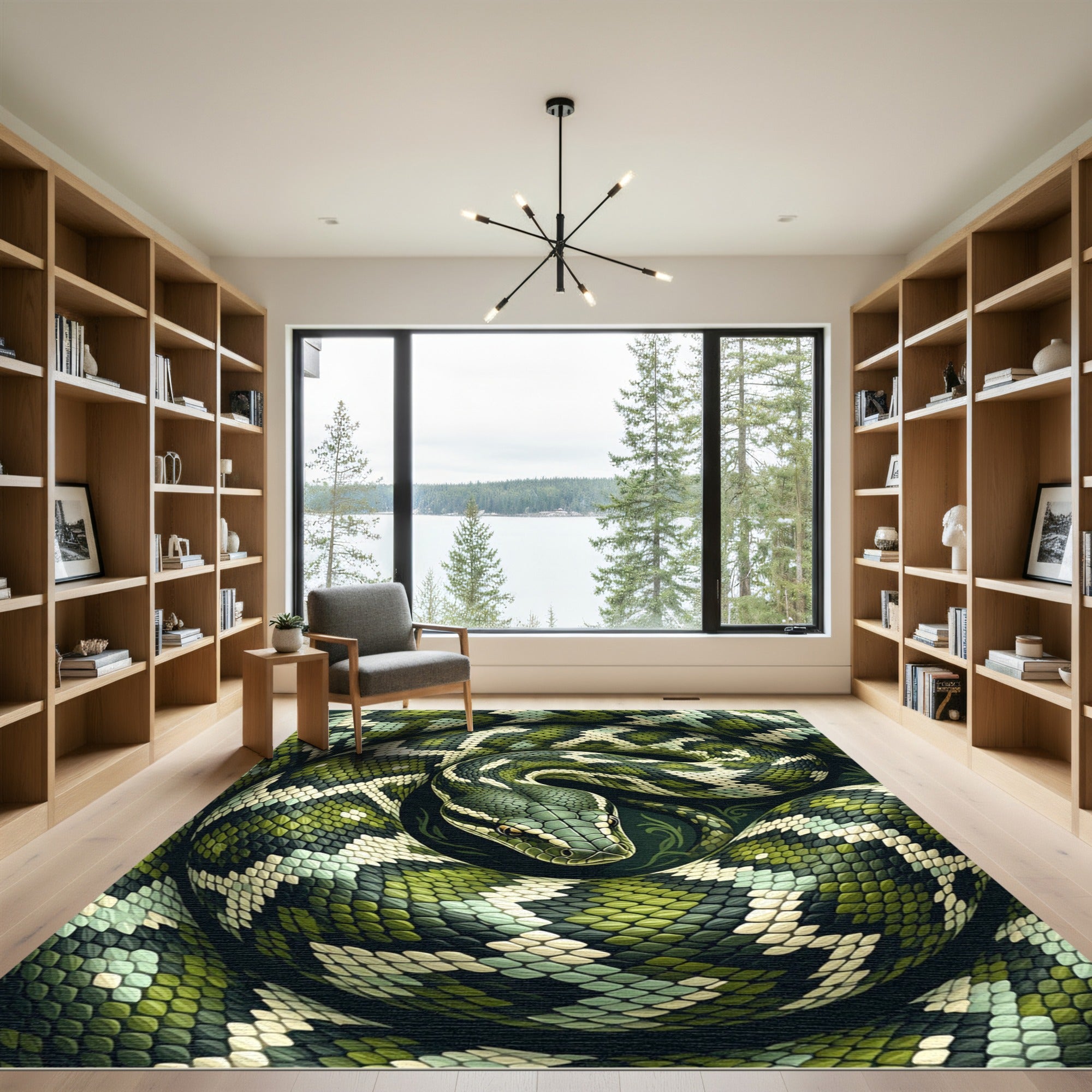 Coiled Emerald Forest Serpent Scale Rug
