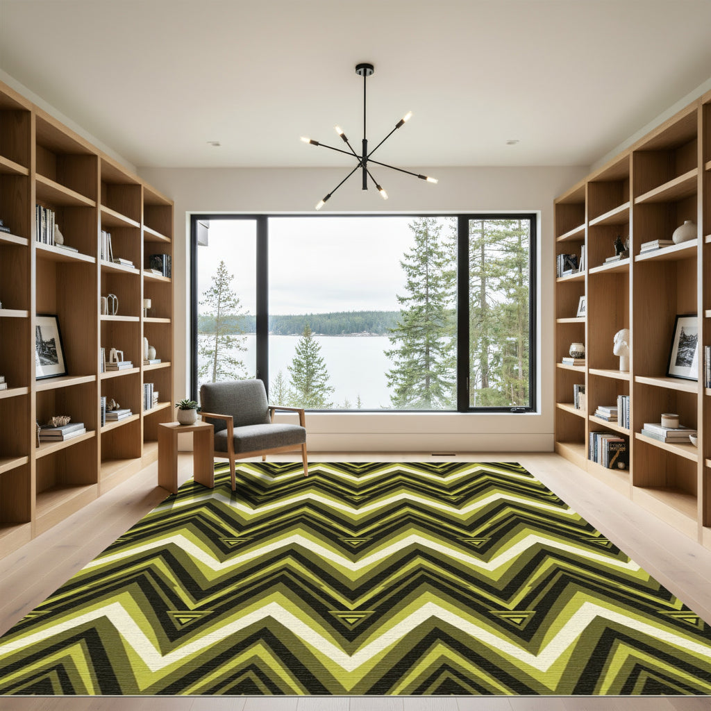 Olive Green Chevron Triangles Rug