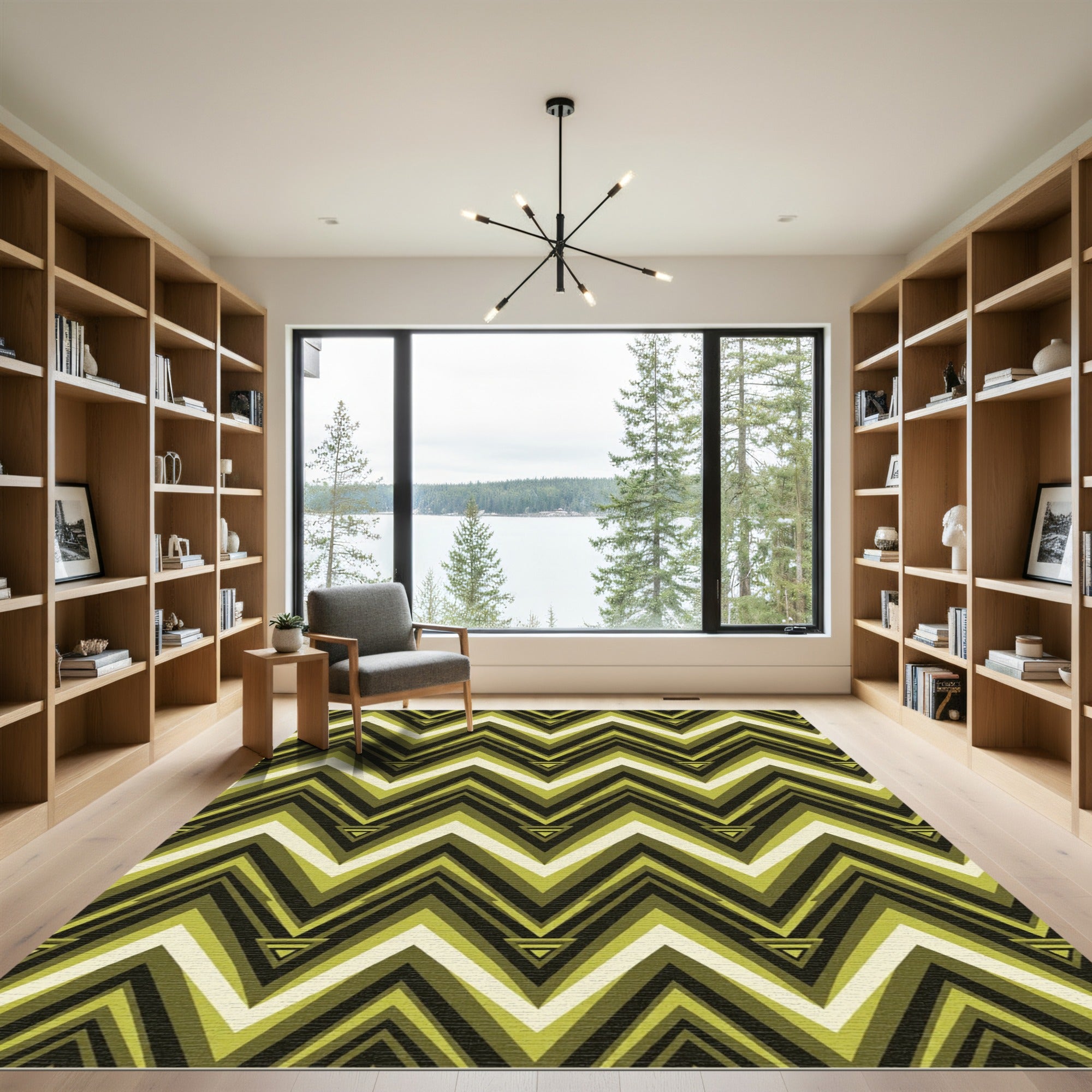 Olive Green Chevron Triangles Rug