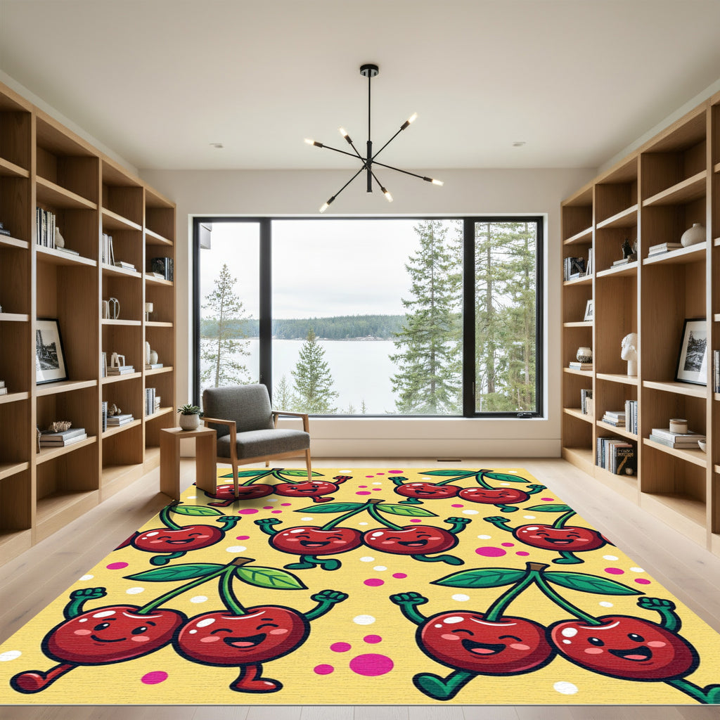 Playful Cheerful Cherry Duo Yellow Backdrop Rug
