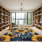 Vibrant Golden Sunflower Floral Illustration Rug